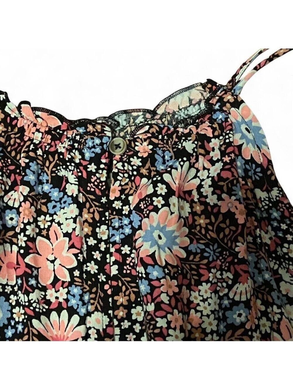 SO Girls Floral Romper Black Pink Blue Daisy Spaghetti Strap Size XL 14 16 - Picture 4 of 5